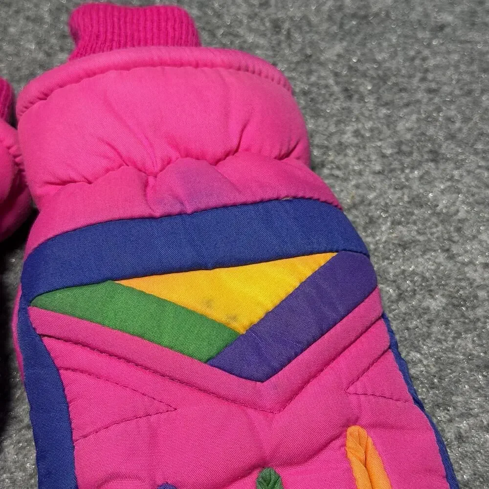 Vintage 1990s Fleece Lined Bright Colored Winter Ski Snow Gloves Warm Cozy Comfy